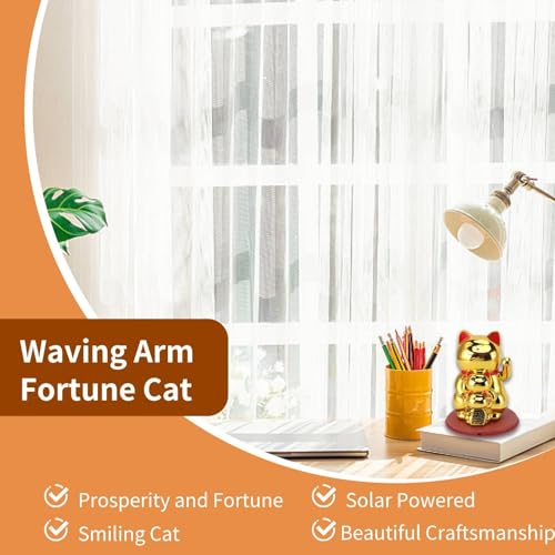 Jwthee Feng Shui Glückskatze, Gold Waving Lucky Fortune Cat Chinese Good Luck Cat Waving Arm für Glück Geld und Glück, Solar Powered Cute Waving Cat für Home Display Car Decor