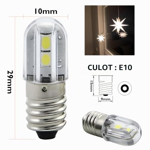 GutReise Ampoules LED E10, Lot de 5 pièces,6V Blanc Froid 1W 100LM 6500K,Ampoules Miniatures à Vis de Remplacement (Blanc Froid, 6V) – vue 2