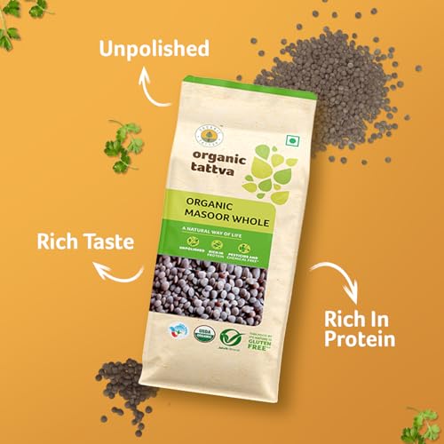 Image of Organic Tattva Masoor Dal 500gms | Organic Black Masoor Dal Whole /Sabut | Unpolished Rich in Protein & Fiber | Gluten Free | Healthy Pulses for Everyday Cooking