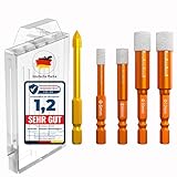 Fliesenbohrer Diamantbohrer Set 6mm, 8mm,10mm und 12mm Fliesenbohrer Glasbohrer Keramikbohrer Porzellanbohrer Feinsteinzeugbohrer Granitbohrer – Bohrkrone Set Fliesen Diamant mit Sechskantschaft.