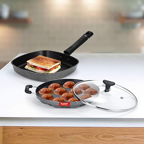 Image of Sumeet NonStick Cookware Set (Appam Patra with Glass Lid - 12 Cavity Grill Pan-22cm Dia)