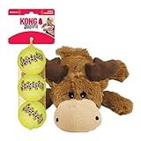 KONG Cozie Marvin Moose & SqueakAir Balls (3 Pack) - Dog Fetch & Chew Toys for Fun - Soft Toy Moose for Indoor Play - Durable Dog Toy Balls for Outdoor Play - for Medium Dogs