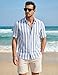 JMIERR Men's Summer Casual Stylish Short Sleeve Button-Down Shirts Cotton Linen Vertical Striped Business Dress Shirts Beach Shirt, L, Sky Blue