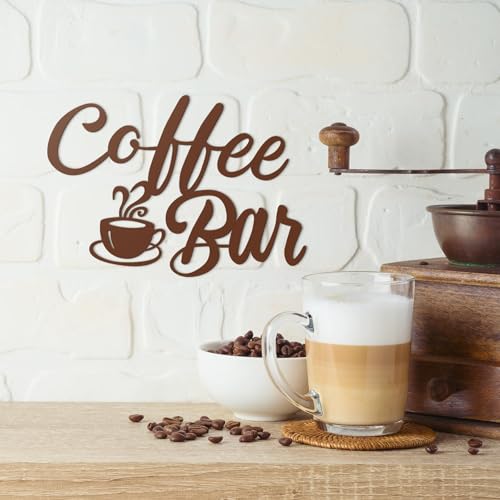 Image of Shimeyao Coffee Bar Accessories Coffee Bar Sign for Wall Metal Rustic Hanging Wall Art Vintage Brown Cup Letter Sign for Cafe Home Office Kitchen