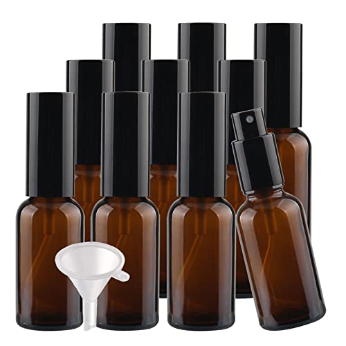 TIANZD 24 Piezas Botella de Cristal Ámbar con Bomba en Spray 30ml, Frasco de Vidrio Marrón con Pulverizador Negro para Aceites Esenciales Perfume Envase Cosmético, Embudo Cover