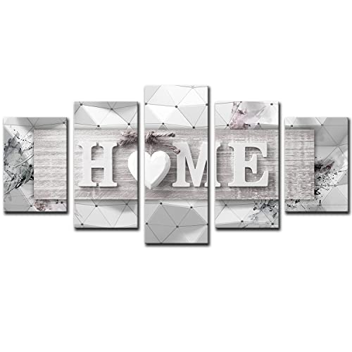 Awlxphy Decor Heart Of Home Love Wall Art Framed Canvas Painting Pink And Grey 5 Panels For Living Room Decoration Modern Still Life Love Stretched Artwork 3D Giclee Wedding Gift (Grey, W60 X H30) #TOP7