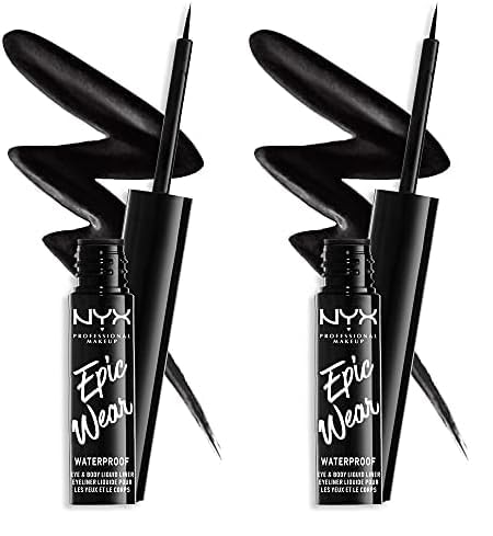 NYX Professional Makeup Eyeliner Líquido Epic Wear Semi-Permanente, Larga Duración, A Prueba de Agua, Delineador de Ojos, Rostro y Cuerpo, Acabado Mate, Color: Negro (Paquete de 2)