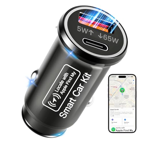 GPS Tracker for Vehicles, Tracking Devices for Cars Hidden, Undetectable GPS Tracker for Car with High-Speed 65W Dual Port USB-C Car Charger No Monthly Fee No SIM Card Required, Tracker for iOS Only