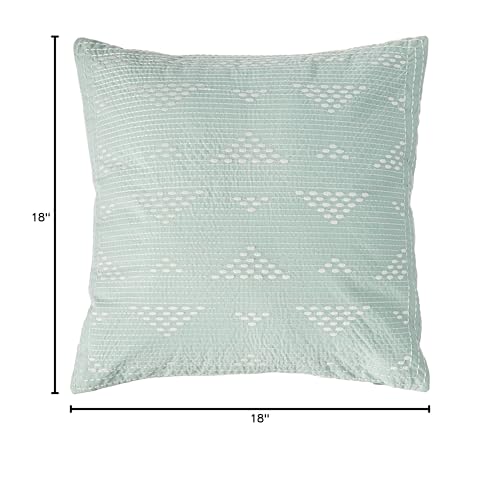 Image of INK+IVY Cario Mid Century Modern Cotton Square Decorative Pillow Sofa Cushion Lumbar, Back Support, 18X18 inch, Geometric Embroidery Blue