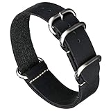 Benchmark Basics Leather Watch Band - Zulu Crazy Horse Oiled Leather One-Piece Watch Strap - 20mm Black