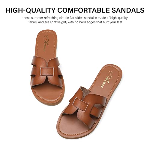 Athlefit Women's Flat Sandals Summer Casual Slip On Leather Slide Sandal4