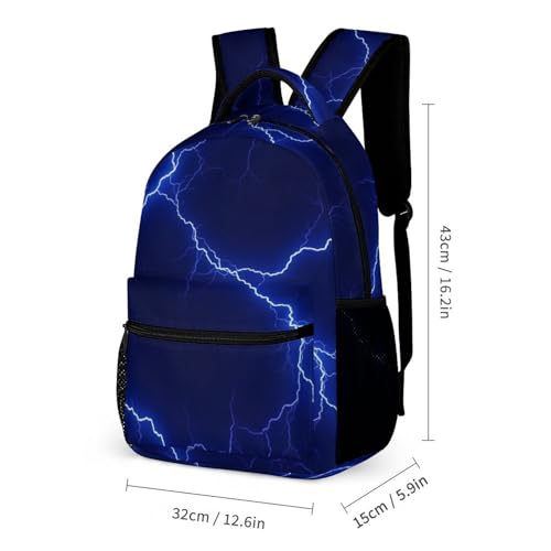 Backpack Bookbag Set Backpack with Lunch Box and Makeup Bag Travel Bookbag Daypack Set (Cool Lightning Blue)2