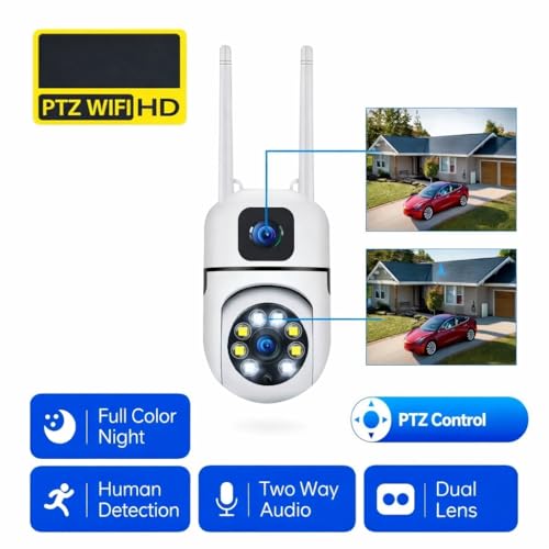 Image of Outdoor PTZ WiFi Security Camera, Dual Lens HD CCTV with Full Colour Night Vision, IP66 Weatherproof, AI Human Detection, Two-Way Audio, Pan Tilt Zoom Control