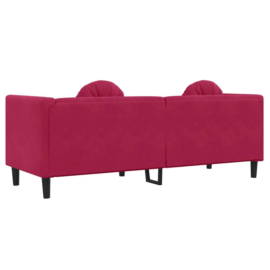 Canapé 3 places en velours rouge vin avec 2 coussins, canapé rembourré pour salon, canapé, 193,5 x 77 x 70 cm, canapé confortable pour la détente, la chambre familiale et le bureau