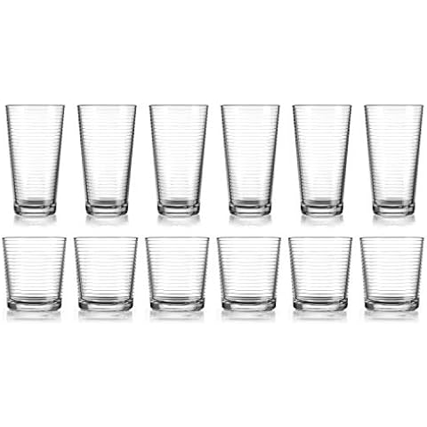 Home to Table HE Solar Drinking Glasses Set, 12-Count Solar Glassware, Includes 6 Cooler Glasses(17oz) 6 DOF Glasses(14oz) 12-piece Elegant Glassware Set Cover