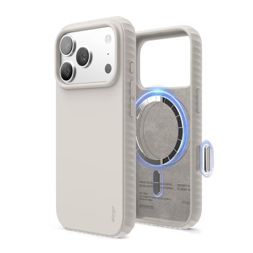 elago Funda Magnética Ridge para iPhone 17 Pro – Compatible con MagSafe, Silicona Líquida Premium, Diseño Robusto Antigolpes, Acabado Suave al Tacto (Piedra)