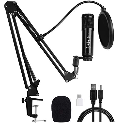 USB Microphone For Computer Kit DoLike Professional Streaming Condenser Microphone Kit With Arm Stand, Noise Reduction, Mute Key, Plug & Play, Great For Live Streaming Gaming Podcast Singing Recording