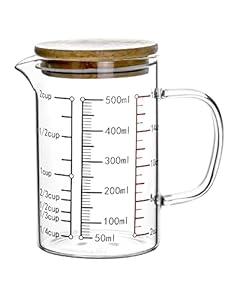 QWORK 500ml Glas Messbecher mit Bambusdeckel