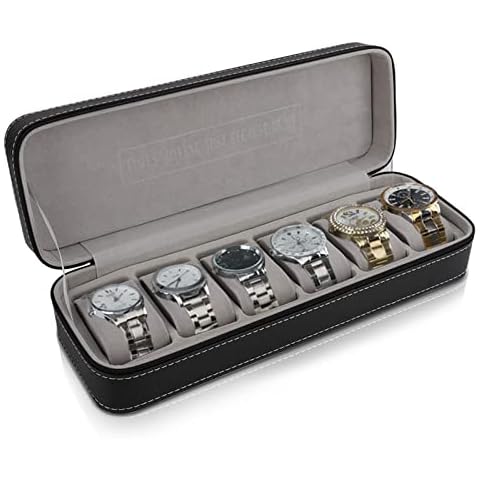 Caja de Reloj de Cuero PU de 6 Ranuras Agatige Cover