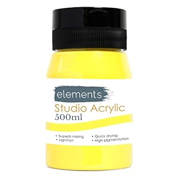 Elements 500ml Acrylic Paint 500 ml Tub - Quick Drying Acrylic Paints with High Pigment and Vibrant Colour Pigment Lemon Yellow