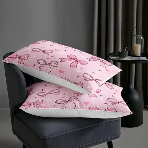 Image of AILONEN Girly Ribbon Comforter Full 3 Piece Preppy Pink Heart Bedspread Breathable Fabric Padded Quilt Teens Cool Room Decoration Trendy Magenta Cover 2 Shams