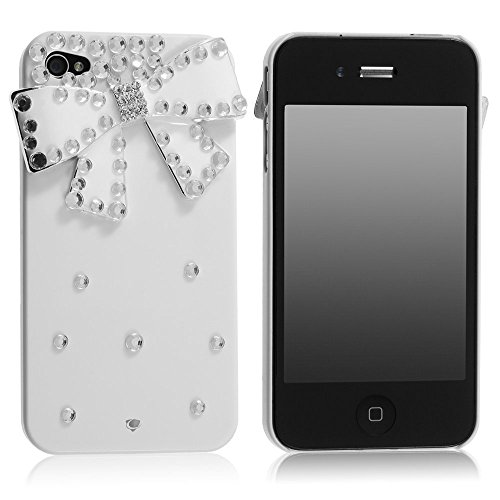 3d Bling & Bow Hard Shell Transparent Case for Apple Iphone 4 and 4s (White)