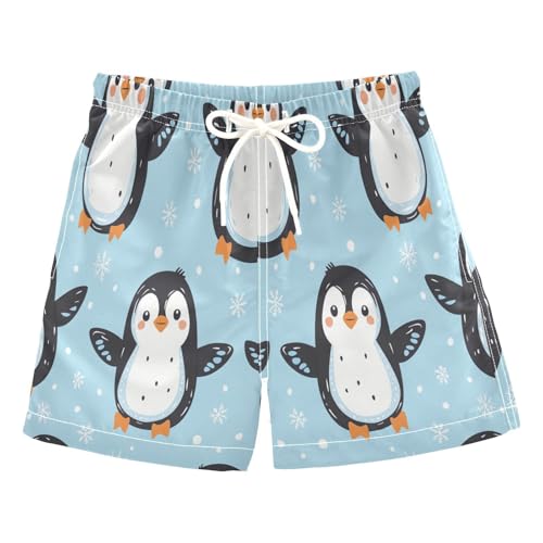 Jucciaco Boys Swim Trunk Quick Dry Beach Board Shorts Penguin Cute Snowflake Blue Swimwear for Kids