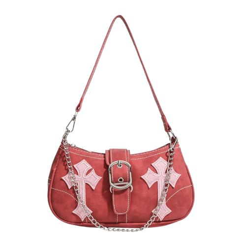 Suede Purse Pink Y2k Cross Studded Purse Gothic Halloween Suede Bag Lightweight Hobo Punk Shoulder Bags Trendy Everyday 2025