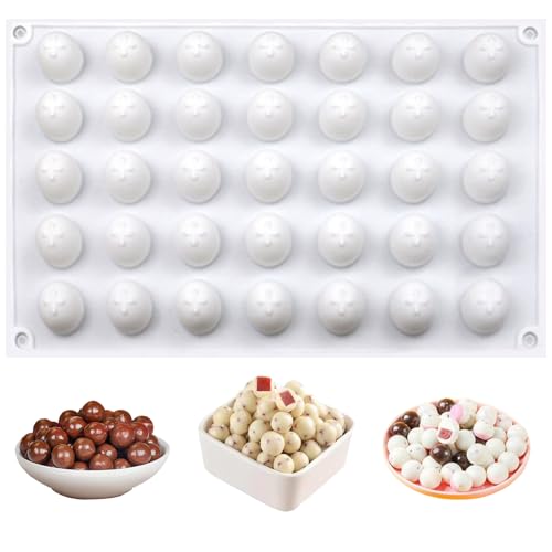 Moule Sphere Silicone Réutilisable, 35 Cavités, Blanc, Convient pour Faire des Boules de Chocolat, des Bonbons, des Boules de Glace