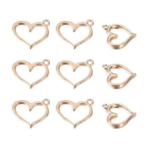 Kissitty 25pcs Light gold Heart Charms Open Heart Floating Pendants for Bracelets Necklace Making Valentines Gifts 13x15x2mm
