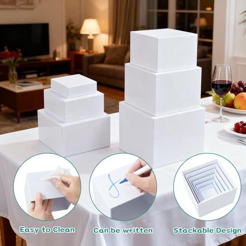 Jieting 6PCS Buffet Risers, White Acrylic Food Display Boxes for Buffet Table, Party or Dessert, Cube Riser Stand for Catering, Jewelry, Collectibles, Stackable Nesting Sizes 8", 7", 6", 5", 4", 3" (small) by Jieting - Image 5