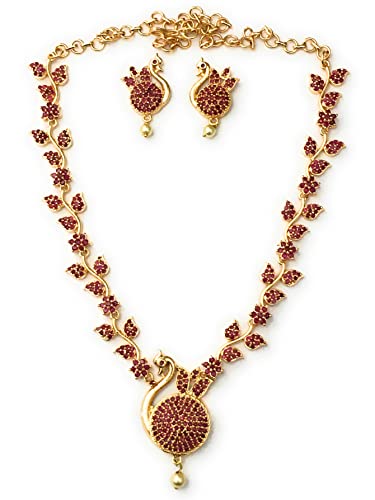 Image of Sasitrends Micro Gold Plated Peacock AD Stone Studded Jewellery Set