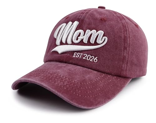 Image of 2PCS Mom and Dad EST 2026 Hat, 3D Embroidered Adjustable New Parents Gifts Baseball Cap