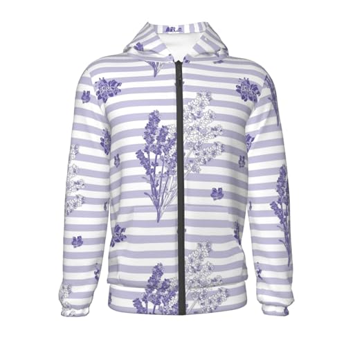 Stripes and Sprigs of Lavender Kids Pullover Hoodies Boys Zip Up Sweatshirts Girls Athletic Clothes with Pocket2