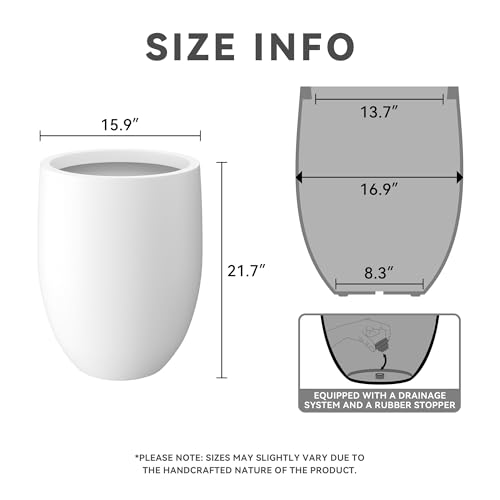 Image of Kante 21.7 inch H Pure White Concrete Tall Planter, Large Outdoor Indoor Decorative Pot with Drainage Hole and Rubber Plug, Modern Round Style for Home and Patio