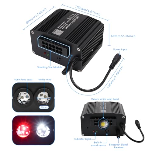 Image of AKEPO 18W Dual Color Twinkle+Meteor All-in-one Fiber Optic Lights, 400pcs*0.03in*9.8ft+240pcs Shooting Star Fibers Remote /APP Starlight Headliner Kit Car Home Music Activated Optical Star Ceiling Kits