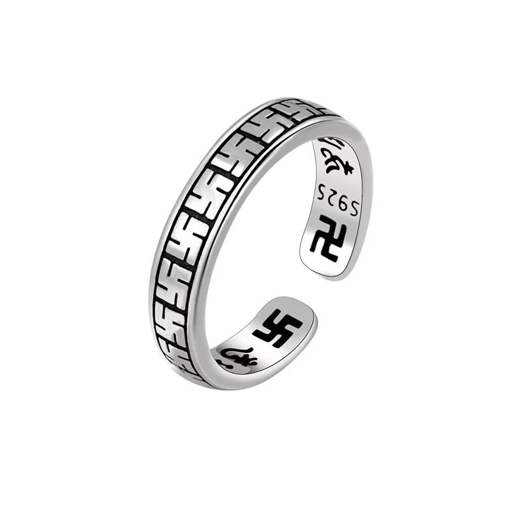 JUNTEN Buddhist Swastika Ring for Men Women 925 Sterling Silver