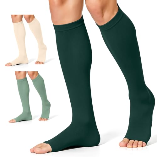 Image of CHARMKING 3 Pairs Open Toe Compression Socks for Women & Men Circulation 15-20 mmHg is Best Support for All Day Wear