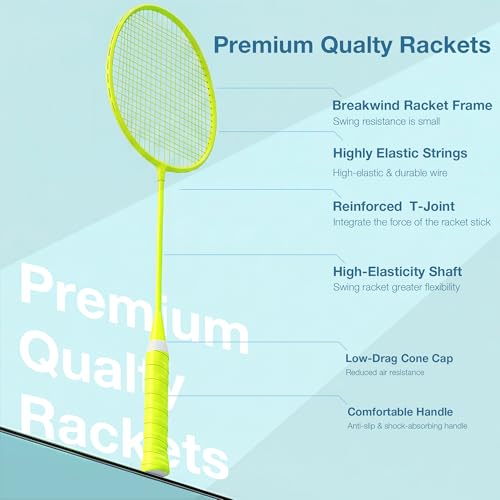 Image of AboveGenius Badminton Rackets Set, Lightweight Badminton Set Includ 4 /6 PCS Rackets, 6 Birdies, Outdoor Backyard Games, Racquets for Adults, Teens, Family Beginner