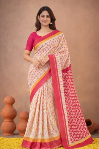 Image of Jack & Jini Women's Floral Print Pure Georgette Saree with Blouse Piece | Soft Casual & Festive Drape | Gift for Mother, Wife.