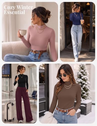 Ekouaer Women Mock Turtleneck Tops Long Sleeve Shirts Thermal Base Layer - image 6