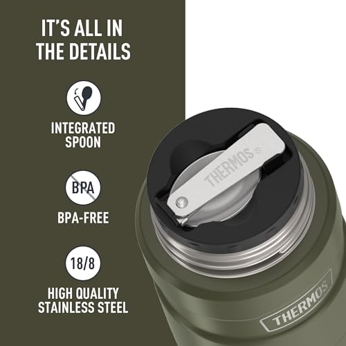Image of THERMOS Stainless King Vacuum-Insulated Food Jar with Spoon, 16 Ounce, Matte Army Green