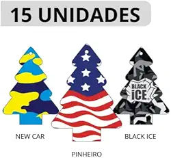 Kit Aromatizante Automotivo, 15 Unidades, Fragrâncias Sortidas Carro Novo e Black Ice