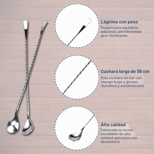 Miniatura 6 de Cuchara De Cóctel De Acero Inoxidable De 15 Pulgadas, Cuchara Mezcladora Con Patrón En Espiral, Cuchara De Barra Con Mango Largo Para Cócteles,Batidos,Café,Jugo,Té