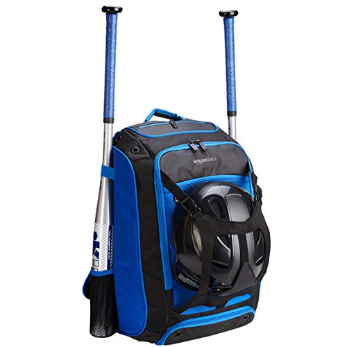 AmazonBasics Adult Baseball Softball Equipment Backpack - 13.5 x 9.5 x 20 Inches, Blue