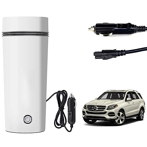 Image of Oshotto 12V Portable Electric Water Bottle for Hot Water Tea Coffee Kettle Mug Multipurpose Food Grade Fast Boil Auto Shut-off For Travel Camping, Road Trip Compatible with Mercedes GL (350ml) - White