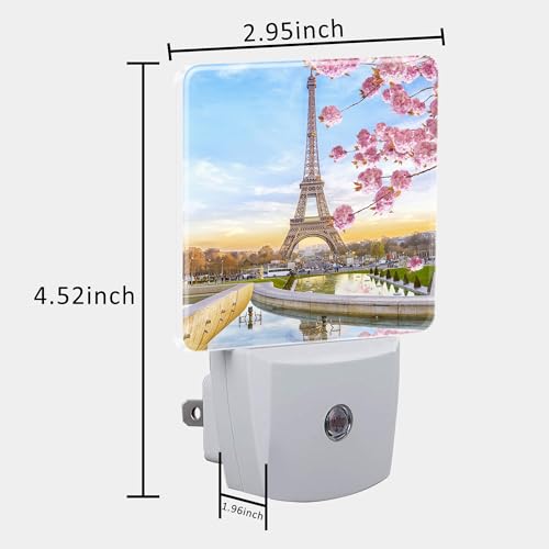 Image of Plug in Night Lights Eiffel Tower in Spring Nightlight Plug Into Wall Dusk to Dawn Sensor LED Night Light for Kid Girls Boys Women Men Room Decor, Hallway, Kitchen, Bathroom, Nursery, Stairs
