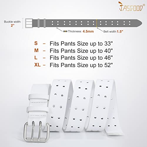 Image of JASGOOD Men Double Prong PU Leather Belt Casual Work Heavy Duty Belt Double Grommet Holes Belt for Jeans