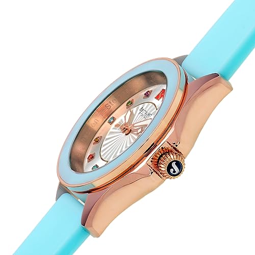 Arbon Collection Blue Stainless Steel Women's Watch with Extra White Silicone Interchangable Band3