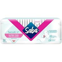 Saba Sensiti-V Ultra Thin Regular Sanitary Napkin Pads with Wings, 4-Pack of 20 Pads 80 Count